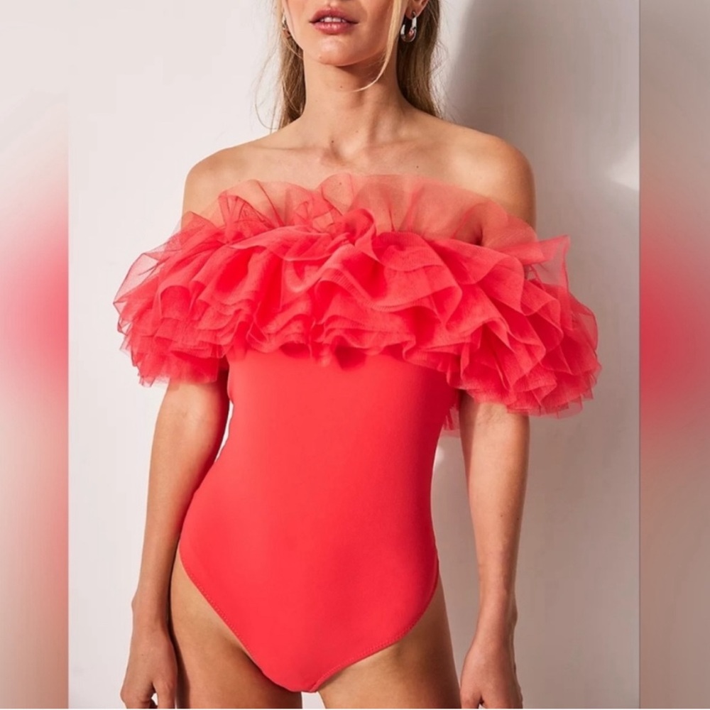 Free people big love tulle bodysuit coral S new
